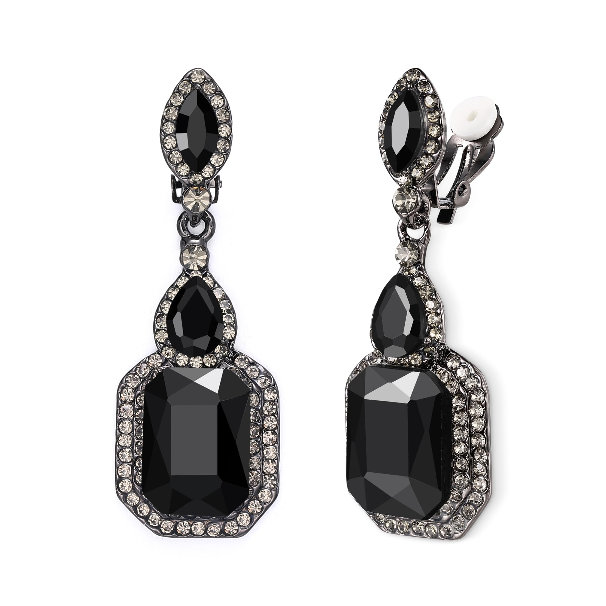 Clearine Wedding Bridal Clip On Crystal Infinity Figure 8 Chandelier Dangle Earrings for Women All Black-Tone — image 1