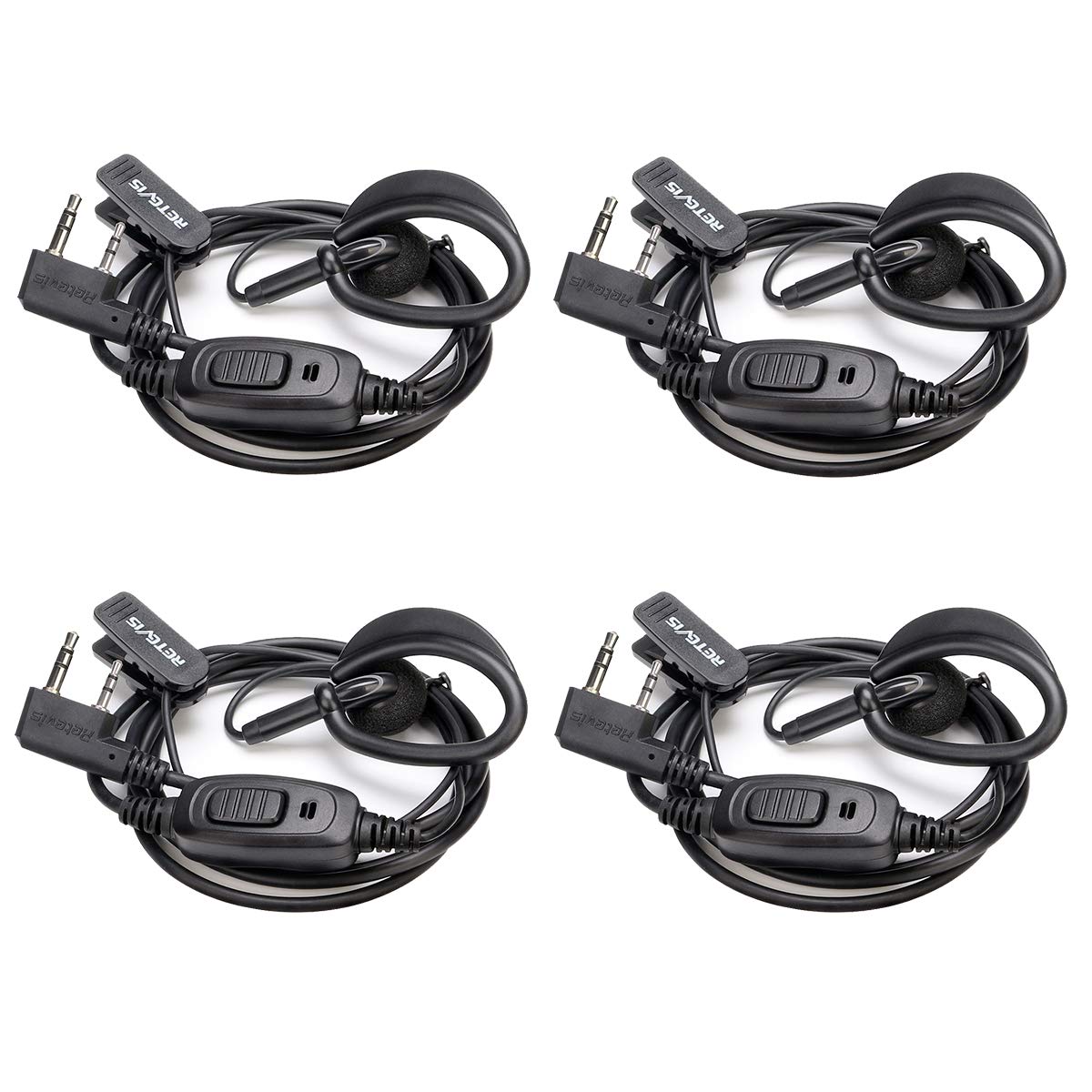 Retevis Radio Earpiece with Mic 2 Pin Earhook Earpiece Security Headset Compatible with RT24 RT27 RT28 RT619 RT668 UV-5R BF-88E BF-888S Kenwood Two Way Radio Headset (4 pcs)