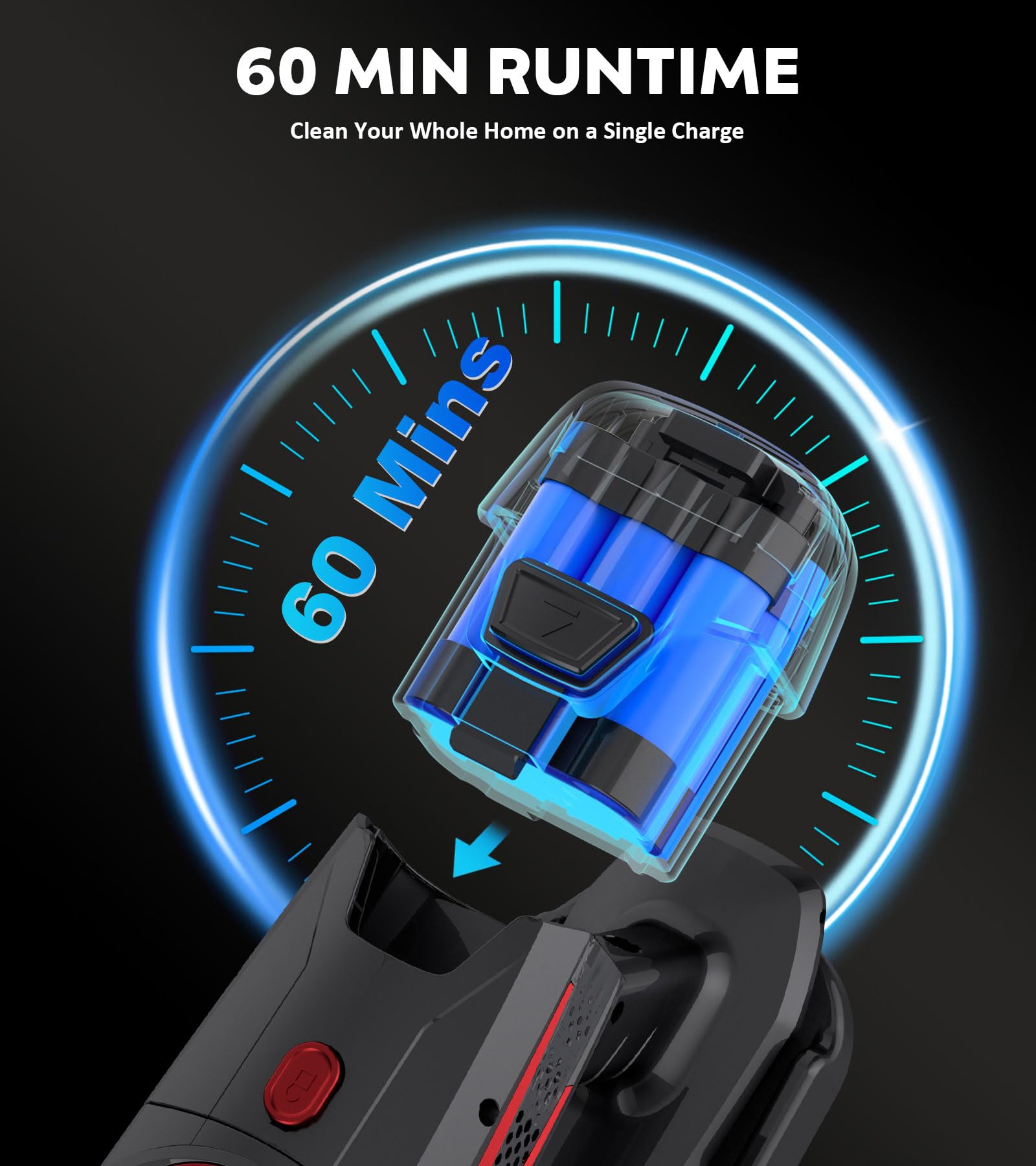 KTTLDRN Cordless Vacuum Cleaner, 500W 45Kpa 60Mins Stick Vacuum Cleaner for Home, Self-Standing Vacuum with 1.5L Dust Cup and HEPA Filter, Anti-Tangle Brush for Hardwood Floors, Carpets, and Pet Hair