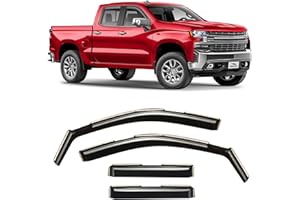 Voron Glass in-Channel Extra Durable Rain Guards for Trucks Chevrolet (Chevy) Silverado/GMC Sierra 1500 2019-2026 Double Cab, Window Deflectors, Vent Window Visors, 4 Pieces - 230091