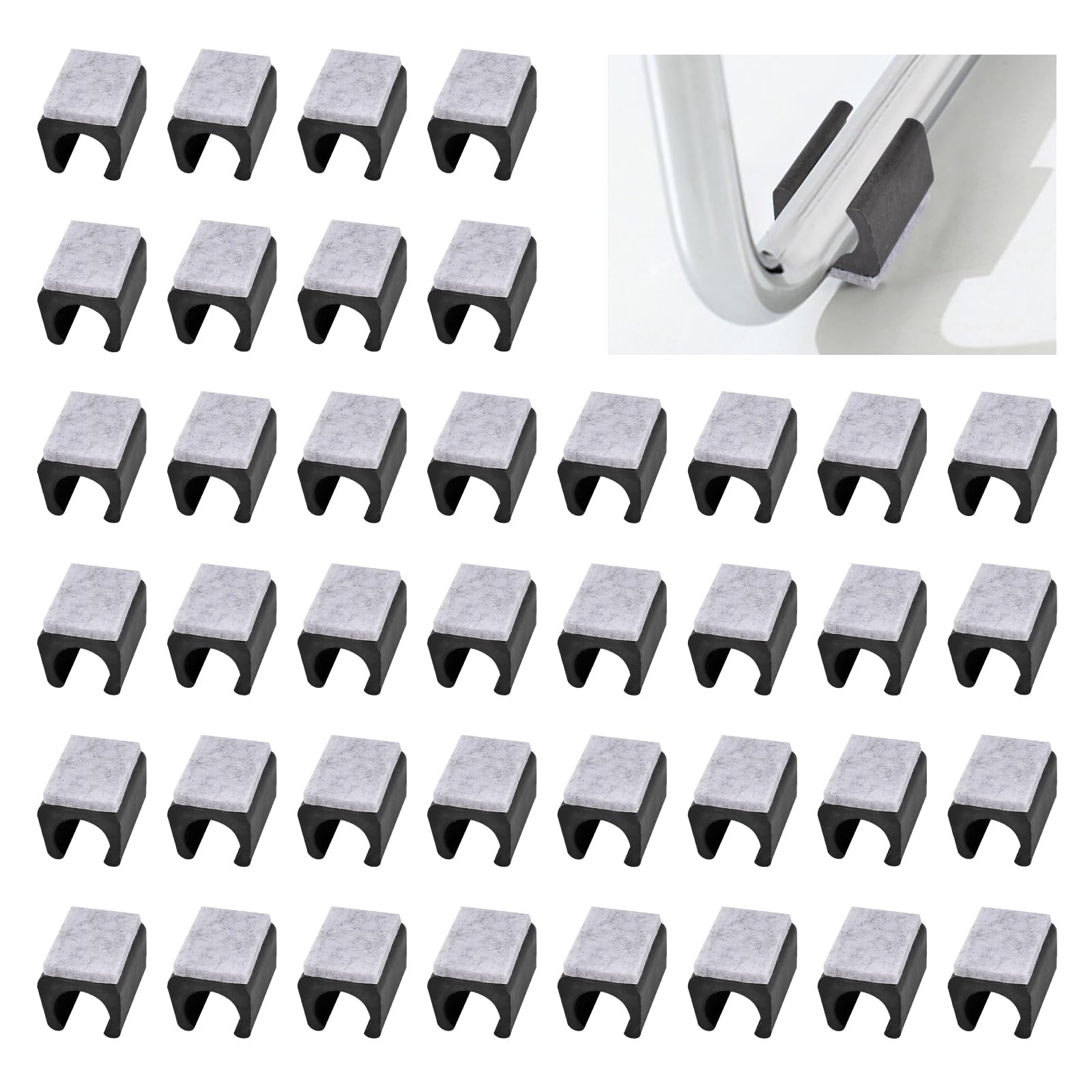UFURMATE Chair Pads, 40Pcs 15mm Plastic Chair Leg Floor Protectors with Felt Pads, U Shaped Chair Tube Floor Protectors Non-Slip Rectangle Chair Legs Tips Caps for Round Sled Base Chair Leg (Black)