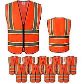 Tekware Safety Vest with High Reflective Strips, Pack of 10 Bright Neon Color Construction Protector with Zipper