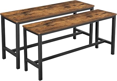 VASAGLE KTB33X Dining Table Benches Set of 2 108 cm Rustic Dark Brown