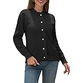 LANSALIRO Women's Button Down Fringe Crew Neck Cardigans Sweaters Long Sleeve Loose Fit Knit Jacket Trendy Outerwear