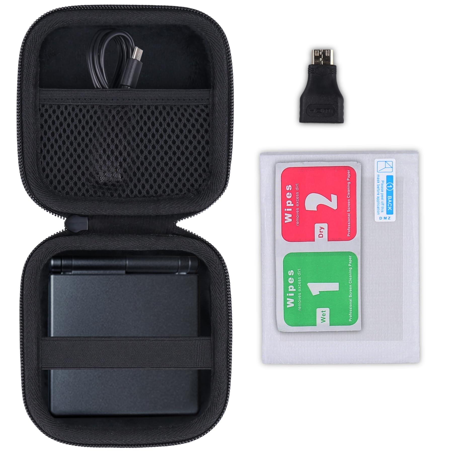 Khanka Hard Carrying Case for Anbernic RG35XXSP Retro Handheld Game Console,Storage Cover with 1 HDMI Adapter,1 Screen Protector，RG35XXSP Game Console Not Included. (Black)