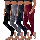 CAMPSNAIL 4 Pack Yoga Pants with Pockets for Women - High Waist Tummy Control Soft Leggings for Workout Gym