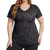 FOREYOND Plus Size Workout Tops for Women Short Sleeves V Neck Yoga Shirts Loose Fit Athletic Gym Running Clothes Summer