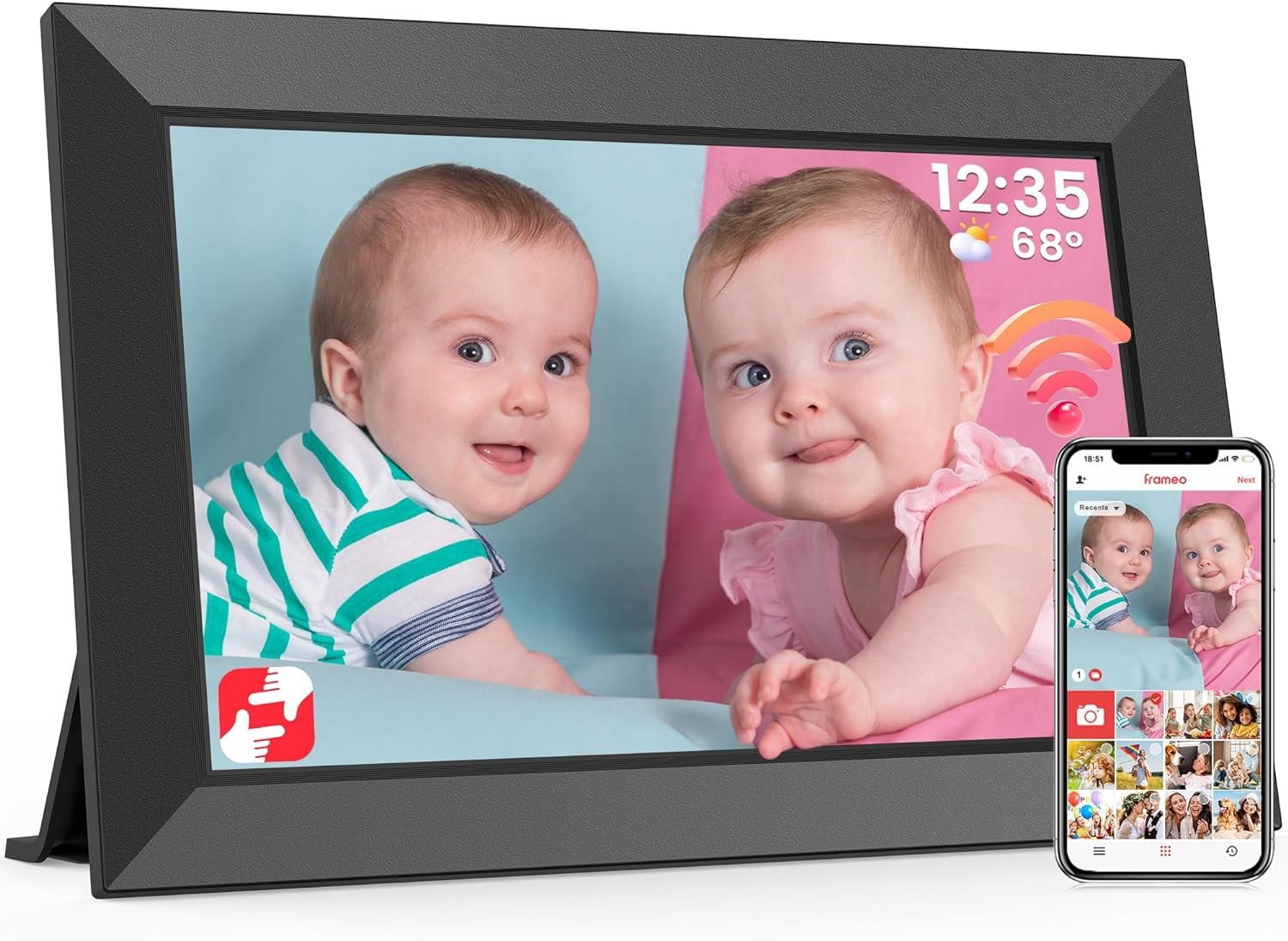 Frameo WiFi Digital Photo Frame 10.1 Inch - 1280x800 HD IPS Touch Screen Picture Frame Electronic, 32GB Memory, Auto Rotate, Wall Mountable, Digital PictureFrame for Sharing Photos and Videos