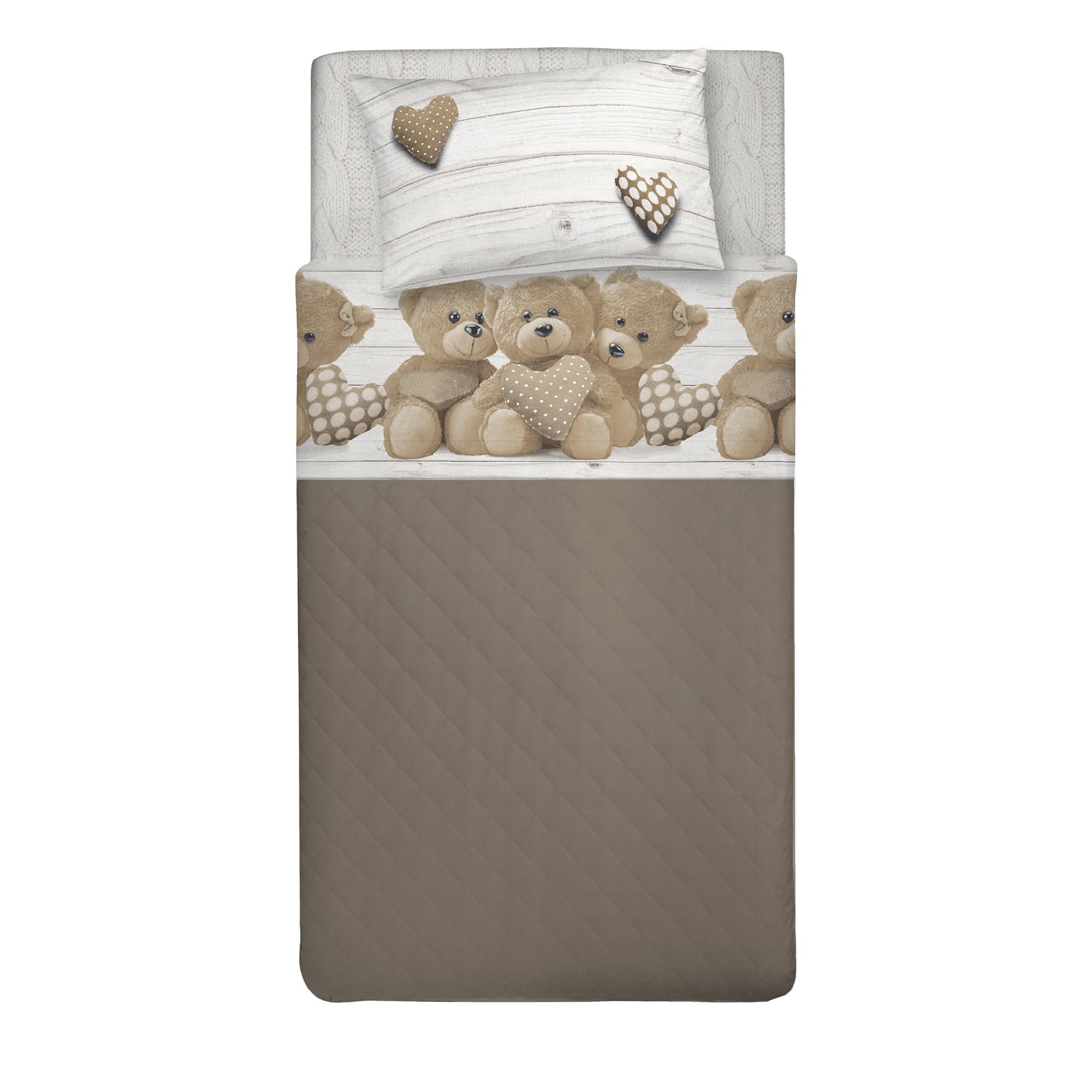 PENSIERI DELICATI Single Bed Set, 100% Cotton, Single Bed Sheet Set, 90 x 200 cm, Including Bottom Sheet, Top Sheet and 1 Pillow Case, Made in Italy, Beige Bears Design — image 1