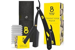 The Beard Club Straight Razor for Men - Navajas Para Barbero - Barber Straight Edge Razor Kit - Premium Single Derby Blade Cutthroat With 10 Replaceable Stainless Steel Blades & Leather Case