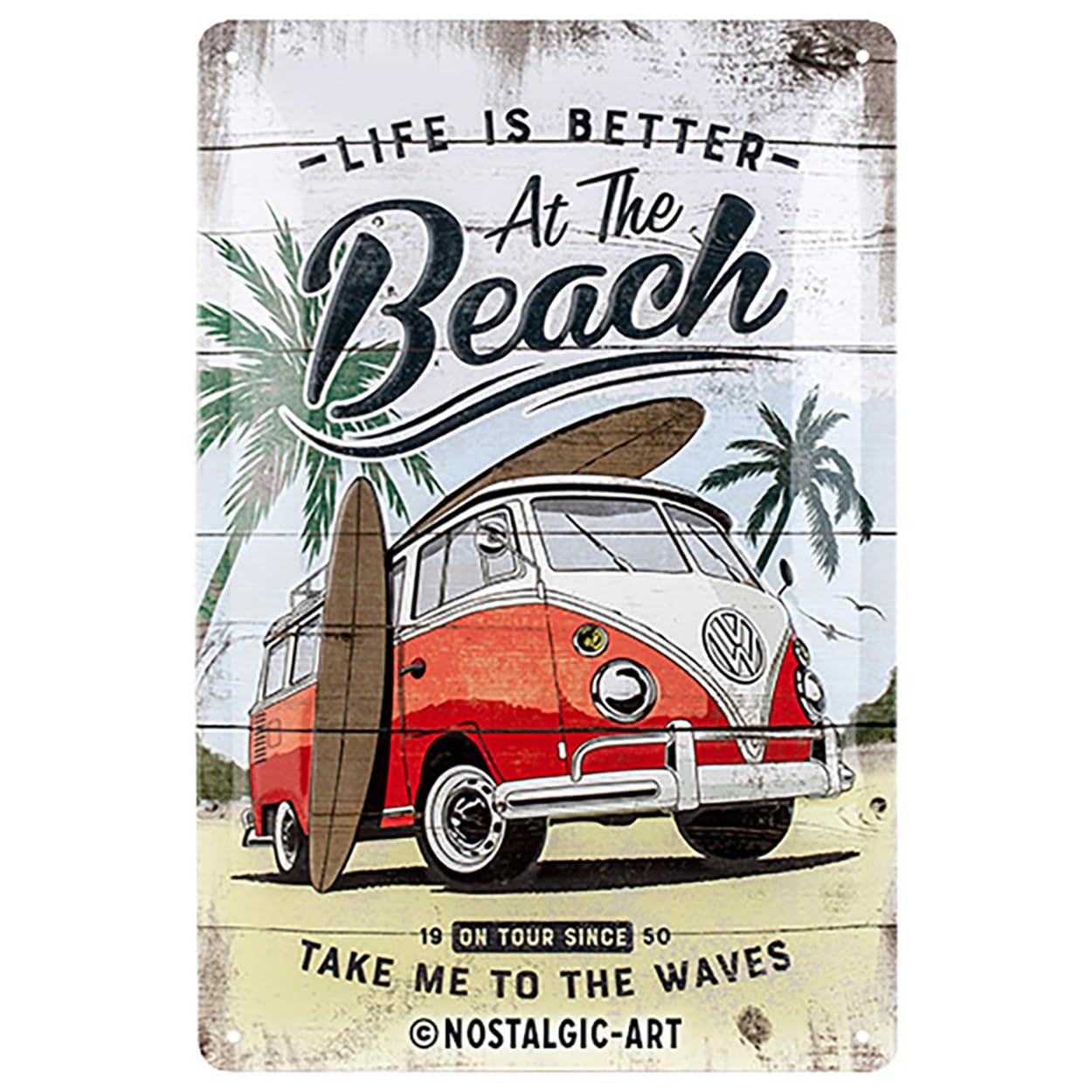 Nostalgic-Art Retro Tin Sign – Volkswagen Bulli T1 – Beach – VW Bus gift idea, Metal Plaque, Vintage design for wall decoration, 20 x 30 cm