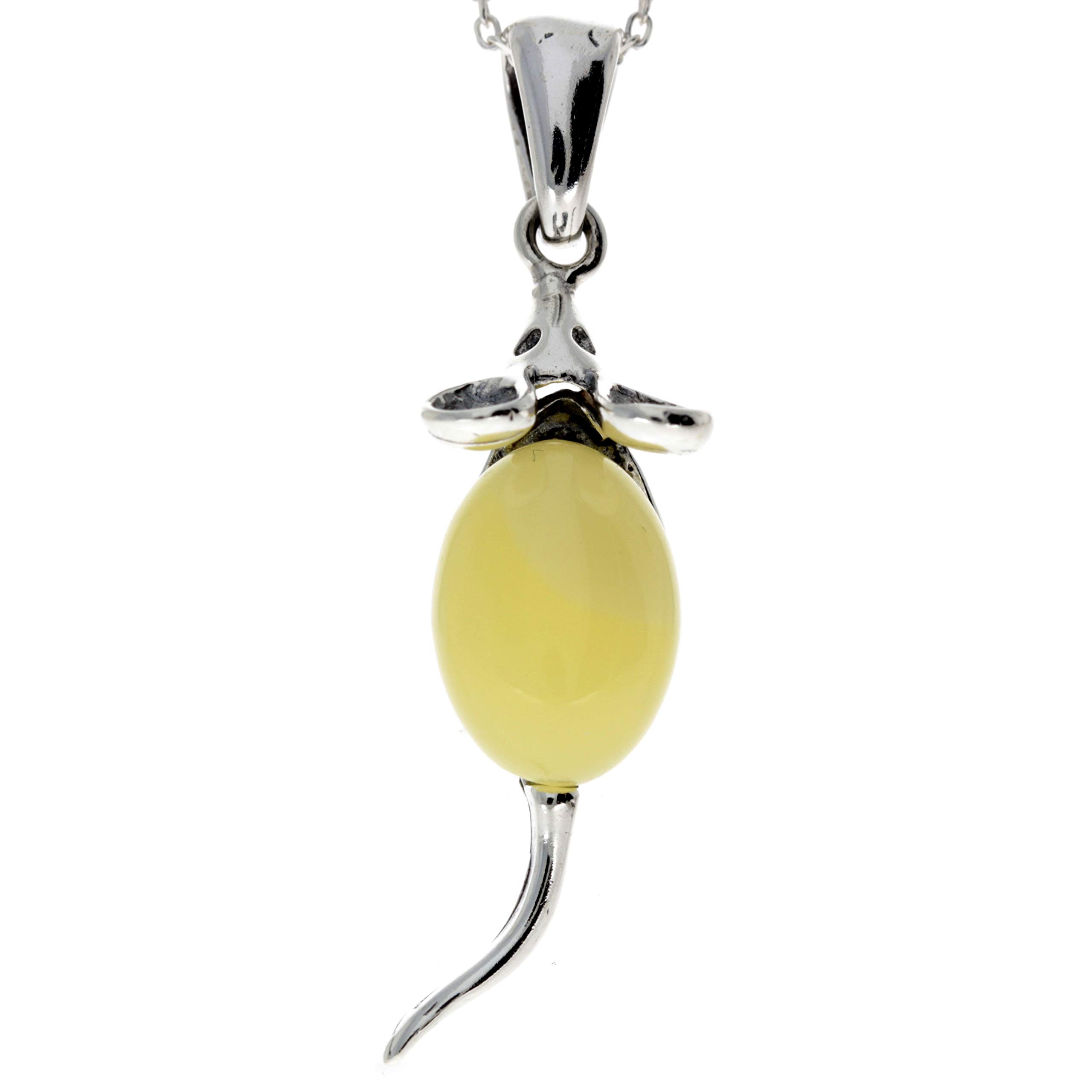 Genuine Lemon Baltic Amber & Sterling Silver Mouse Pendant without Chain - 568W — image 1