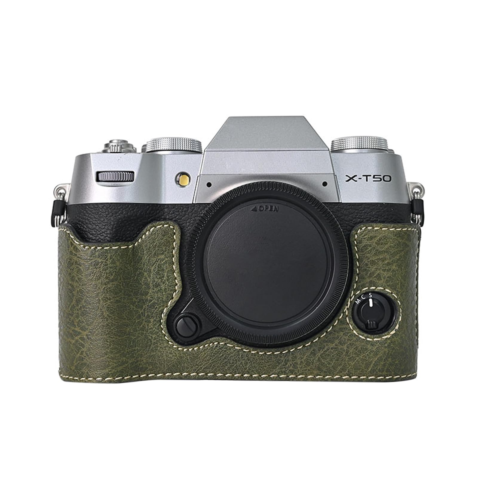 VOVMOEYA Camera Case for FUJIFILM X-T50 Mirrorless Digital Camera,Fuji XT50 Half Case With Soft microfiber Inner,Function Well With 1/4"-20 thread hole Retro PU Leather litchi stria-Matcha Green