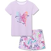 Topgal Summer Pajamas for Little/Big Girls – Swirl Tie Dye Butterfly Design Kids' Short Sleeves & Shorts PJS Size 6-18