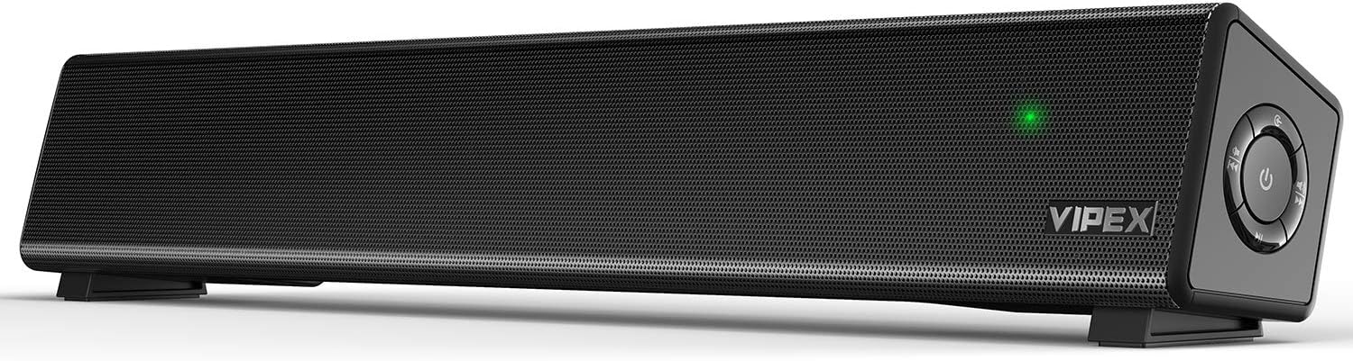 Computer Speakers - Bluetooth 5.0 PC Speakers Sound Bar, Powerful Deep Bass Stereo Small Soundbar Speaker for TV, PC, Smartphone, Tablet and Laptop, Wireless and AUX-in Connection, Wall Mountable