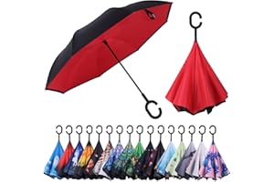 Wxjiahetai Inverted Reverse Umbrella with C-shaped Handle Windproof Upside Down Umbrellas for Rain Double Layer Hands Free Umbrella for Women and Men