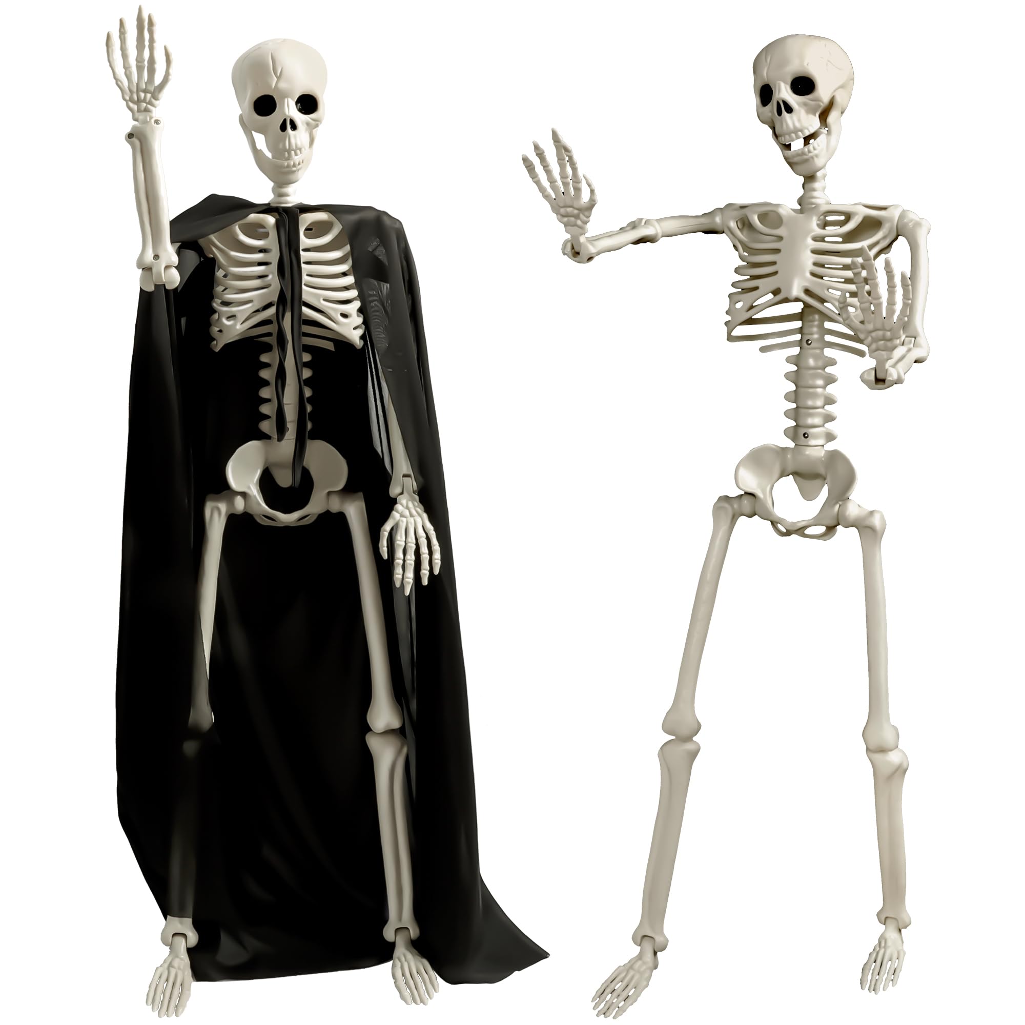 Photo 1 of 2 Pack 36" Halloween Skeleton Decorations, 3 ft Life Size Posable Skeleton Full Body with Movable Joints Plastic Skeleton for Yard Porch Garden Haunted House Graveyard Decoration
