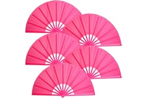 ATTRACME 5PCS Large Chinese Folding Fans for Line Dancing, Clacking Fans for Line Dancing, Foldable Handheld Fans, Popping & Clapping Hand Fans Bulk Set (Pink)
