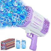Bomoco Bubble Gun for Kids Light Up Bazooka Bubble Blaster, 69 Holes Purple | Large Output, with Bubble Solution, Bubble Machine Outdoor Toy for Boys Girls Ages 3-12, Birthday Swimpool Beach Party Favors