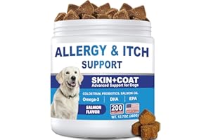COLEAZE Dog Allergy Chews 200ct, Dog Allergy and Itching Skin Relief Bites Anti-Itch Skin & Coat Supplement Immune Support with Colostrum for Itchy Skin and Itchy Ears Licking Paws for Dogs Seasonal Allergies