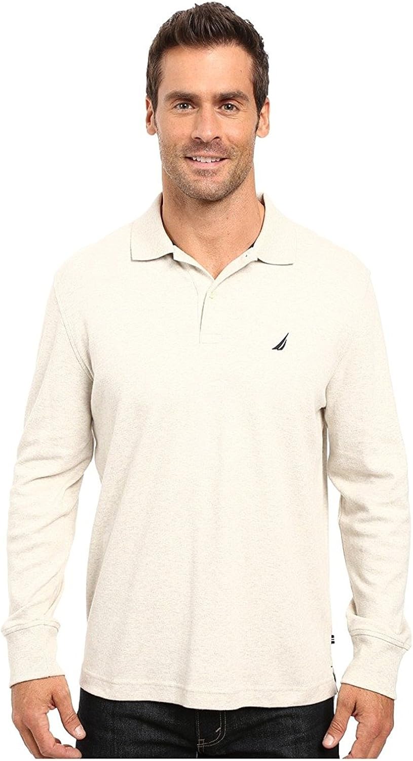 Nautica Men's Long Sleeve Solid Interlock Polo: Amazon.co.uk: Clothing