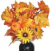 Fall Flowers Artificial for Decoration,16.9 In Fall Floral Stems Picks with Pumpkin Pinecone Sunflower Berry Maple Leaf Stem for Autumn Harvest Thankgiving Home Table Centerpiece Floral Arrangements