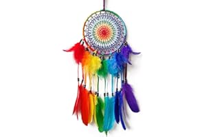 SOYUZU Colorful Dream Catcher Rainbow Dream Catchers Wall Decor Handmade Feather Dreamcatcher Wall Hanging Ornament Art Craft for Bedroom Living Room Home Decor