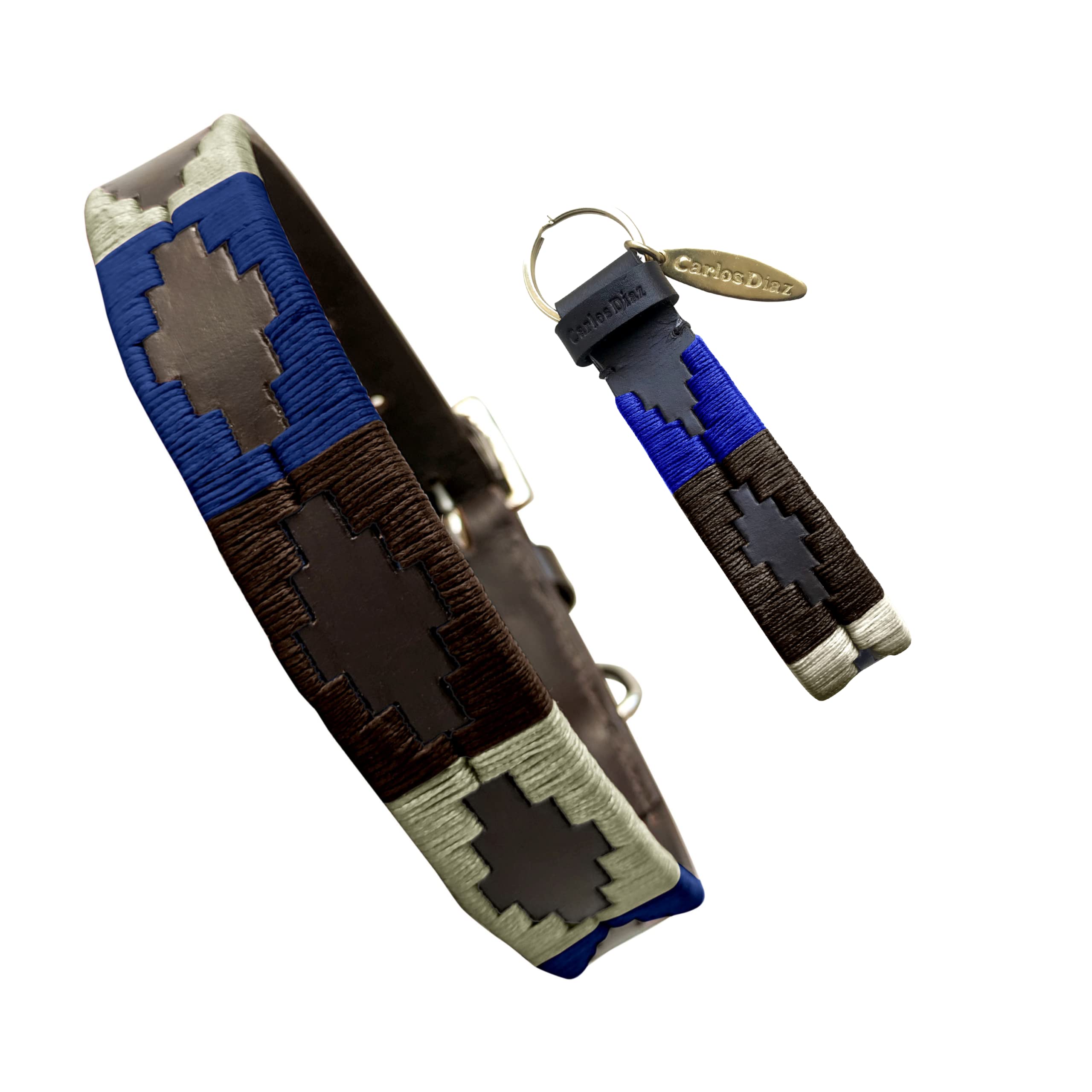 Carlos Diaz Genuine Leather Waxed Embroidered Polo Dog Collar XL