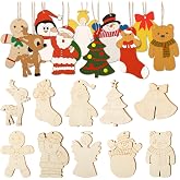 WILLBOND 60 Pcs DIY Unfinished Wooden Christmas Ornaments | 10 Shapes Santa Snowman Tree, Unfinished Surface Ready to Paint, for Holiday Crafts Centerpieces Embellishment Projects