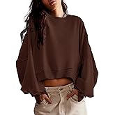 Zwurew Womens Casual Sweatshirt Long Sleeve Tops Crewneck Loose Fit Tee Pullover Crop Tshirt Side Slit Fall Fashion 2024