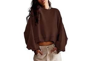 Zwurew Womens Casual Sweatshirt Long Sleeve Tops Crewneck Loose Fit Tee Pullover Crop Tshirt Side Slit Fall Fashion 2024