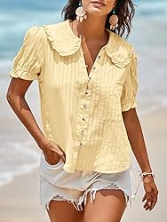 Tankaneo Women's Puff Sleeve Shirts Peter Pan