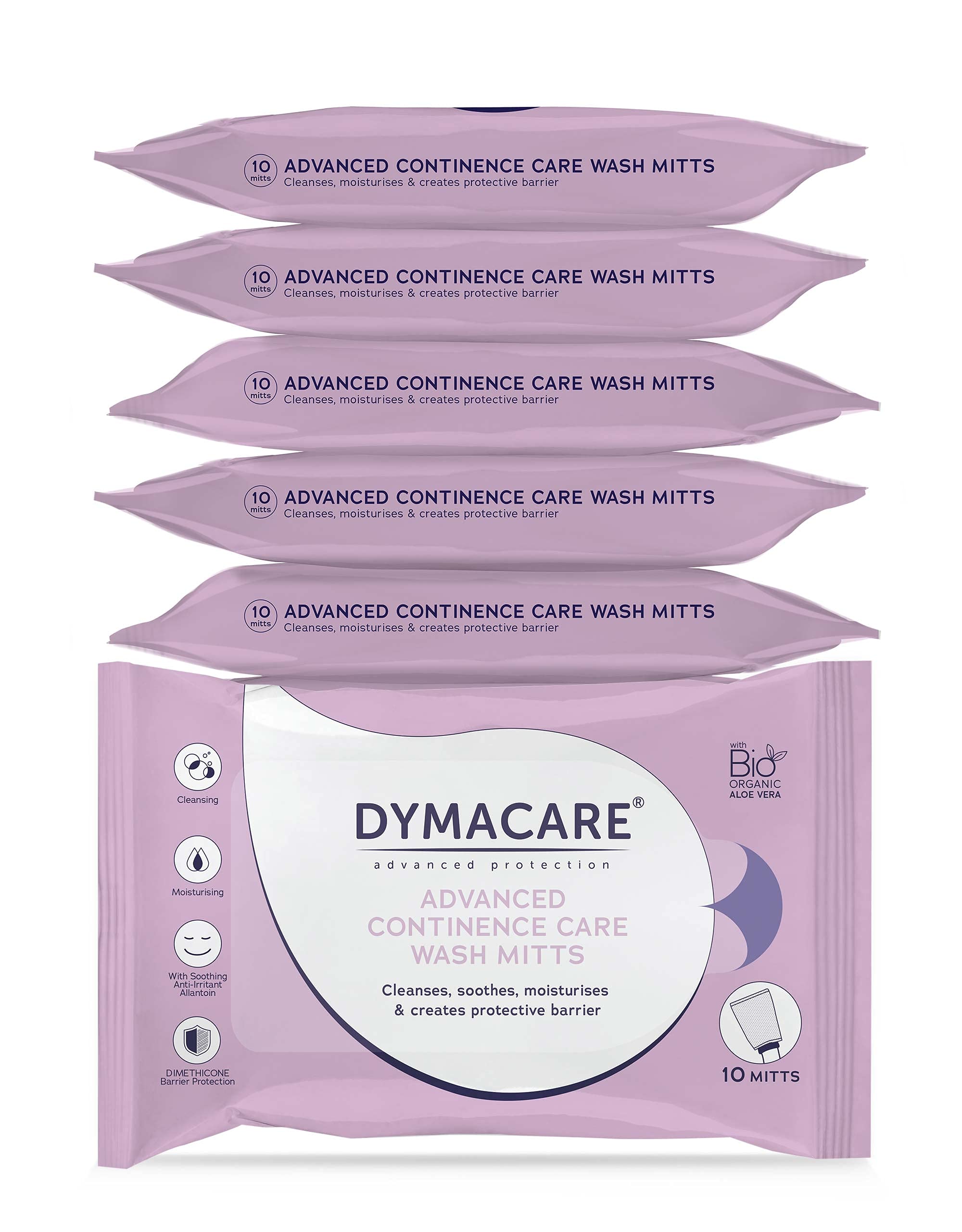 DYMACARE Advanced Continence Care Wash Mitts | Adult Fragrance-Free Premium Disposable Incontinence Skin Cleansing Cloths with Barrier Protection | Pack of 10 Mitts (6 Packs (60 mitts in total)) — image 1