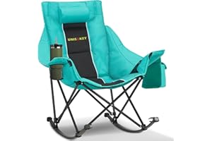 Unisakey Oversized Rocking Camping Chair with Headrest & Cup Holder - 400lbs Capacity, 600D Oxford Fabric, Easy Fold Portable Outdoor Rocker Chair for Camping, Backyard, Beach, Blackgreen