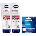 Vaseline Eczema Lotion, Calming Therapy Cream 2-Pack with Colloidal Oatmeal + Original Vaseline Lip Therapy for Dry Lips with Petroleum Jelly (3 Piece Set)