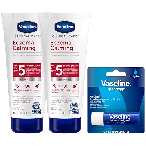 Vaseline Eczema Lotion, Calming Therapy Cream 2-Pack with Colloidal Oatmeal  Original Vaseline Lip Therapy for Dry Lips with Petroleum Jelly (3 Piece 