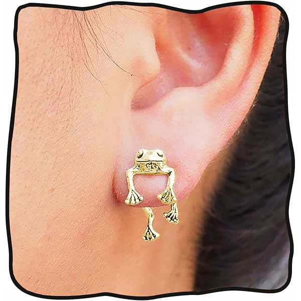 Orecchini Ear Jacket A Rana Punk Cimenexe – Oro, 3D, Fronte-retro, In Lega Resistente, Regalo Simpatico Per Donne E Ragazze