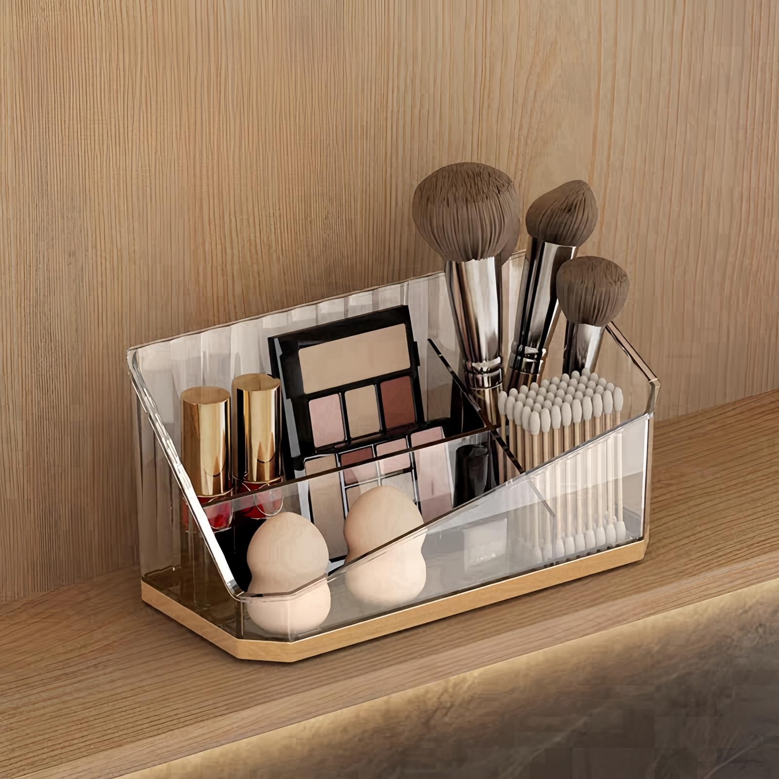 SLHEQING Makeup Organiser with 4 Compartments, Bathroom Cabinet Makeup Storage, Cosmetics Organiser for Brushes, Lipstick and Skincare
