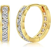 Small Solid 14K Gold Huggie Earrings for Women with White, Pink and Red CZs | Hypoallergenic Cubic Zirconia Hoops with Diamond Cut in 11MM, 14MM and 18MM by MAX + STONE