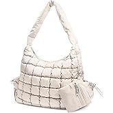 Puffer Quilted Shoulder Bag for Women Hobo Handbag Lightweight Purse