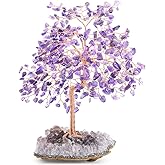 MASGEMES Natural Gemstone(406 Stone Count) Amethyst Crystal Tree of Life,Chakra Balancing Positive Enegy Fengshui Decor Bonsai Money Tree,Good Luck Spiritual Gift Height 8.5-9 Inches
