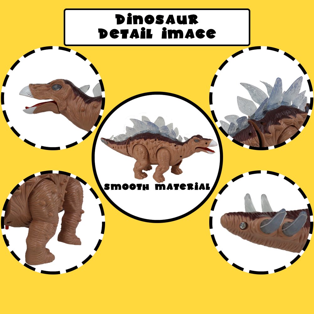 Fajiabao Dinosaur Toy Stegosaurus Electric Walking with Roar Sound and Colorful LED Light Glow Realistic Brown for Children Toddlers Kids Boys Girls