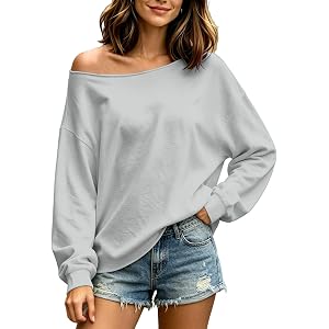 Off the Shoulder Sweatshirt for Women Trendy Sexy Long Sleeve Pullover Tops | Oversized Baggy Y2k Slouchy Sweatshirt Fall Lig