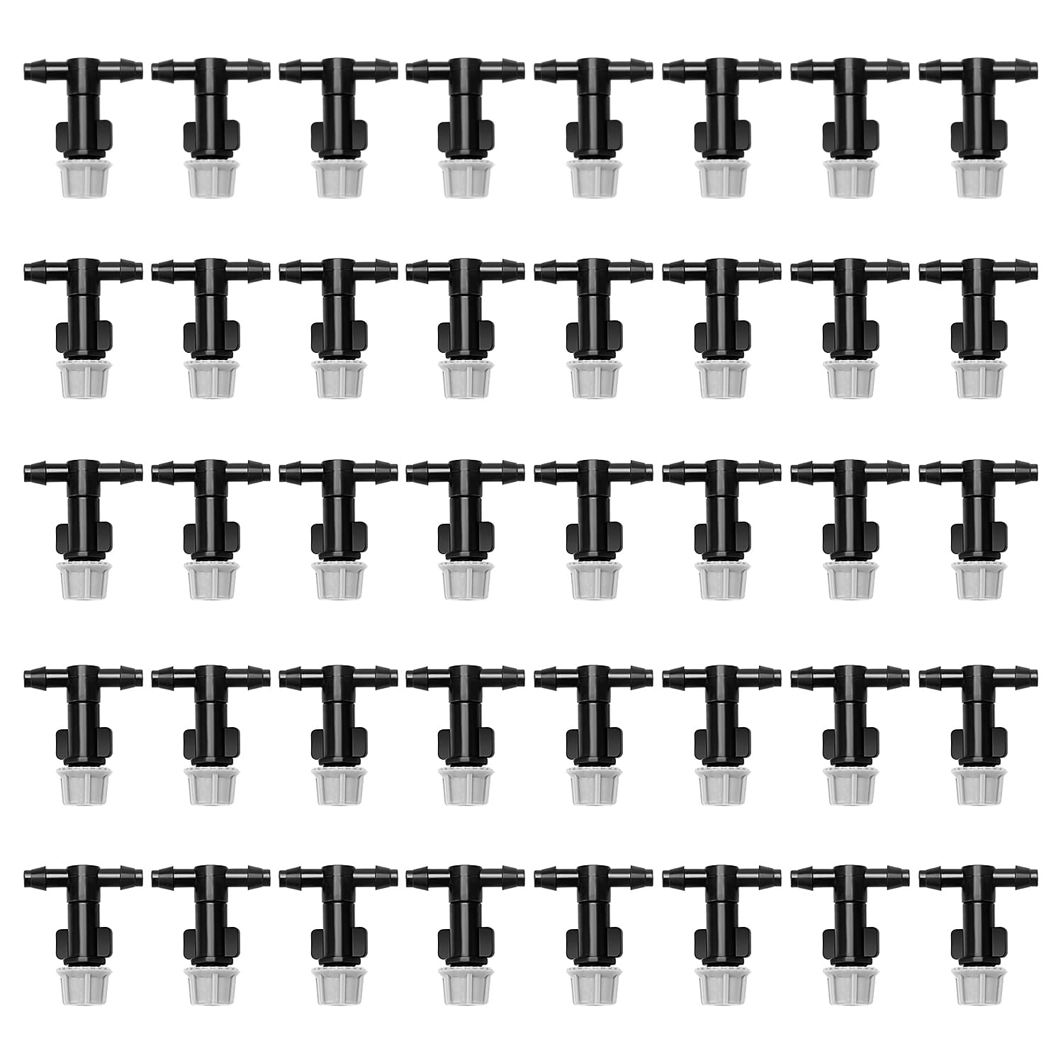 40 PCS 1/4 Inch Adjustable Irrigation Dripper Sprinklers, VooGenzek Micro Emitter Drippers with Tee Joint, for 4/7mm Garden Hose, Micro Watering Sprinklers for Garden, Lawn, Greenhouse, Gray