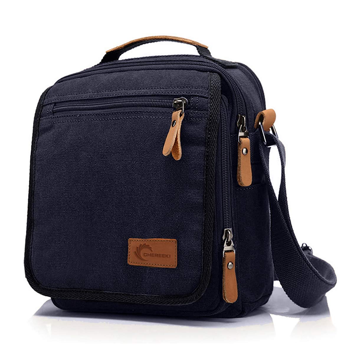 CHEREEKI Canvas Bag, Shoulder Bag Messenger Bag with Multiple Pockets (Hold 10 inch Tablet, Kindle)