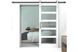 Arti-Life 32 x 84 Inch Glass Sliding Barn Door Slab and 5.5ft Hardware Kit Included, 5 Frosted Glass, LVL Wood Panel Covered with White Water-Proof Scratch-Resistant PVC Surface, Simple DIY Assembly