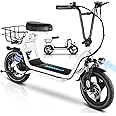 Caroma Peak 1200W Electric Scooter with Seat for Adults, 500Wh Battery up to 30 Miles&20MPH, 14" Fat Tire, Foldable Adult Electric Scooter for Commuting with Basket&Shock Absorbing
