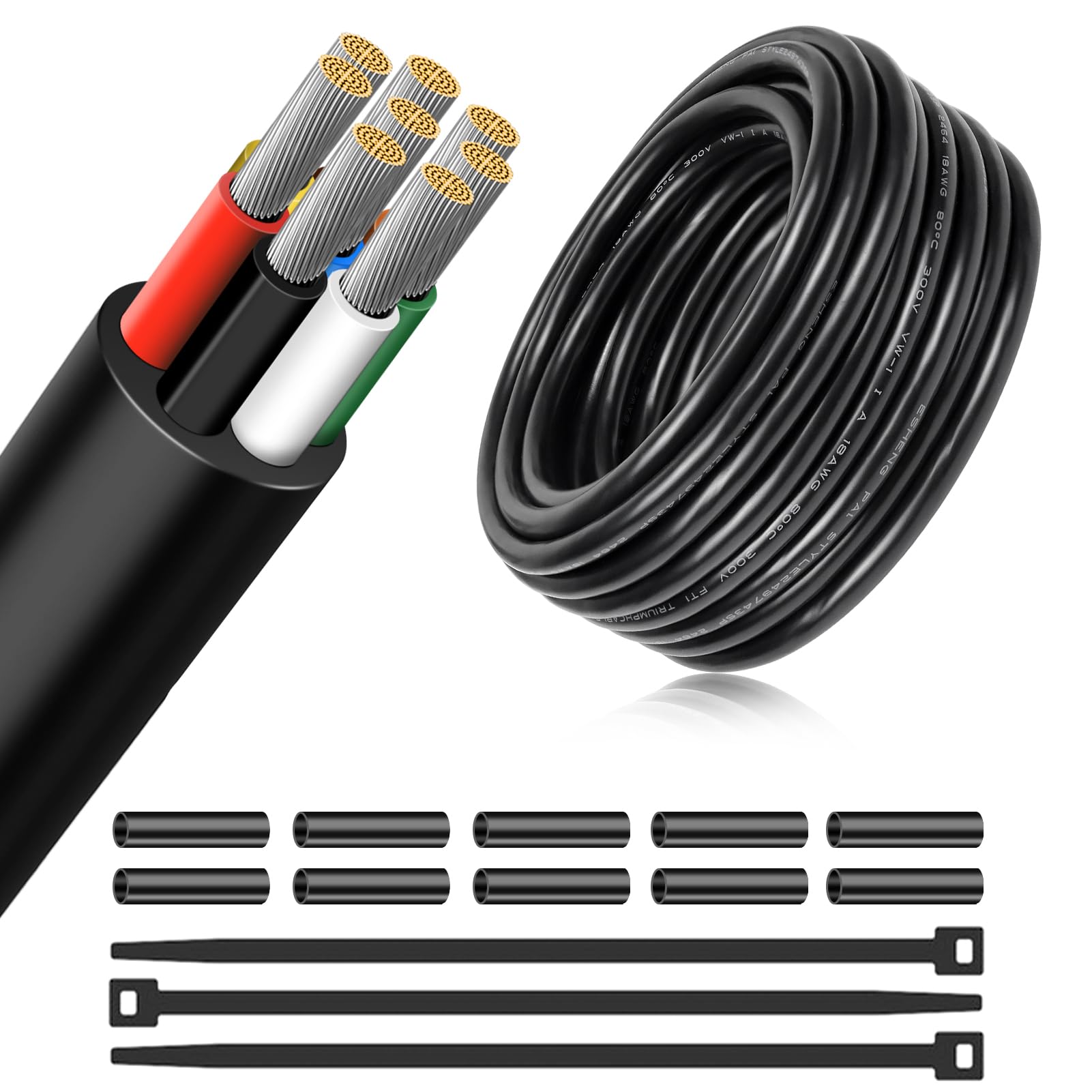 Photo 1 of 16 Gauge 8 Conductor Electrical Wire, 10 FT Low Voltage 16/8 Tinned Copper Stranded 8 Wire Cable, 16 AWG Black Flexible Extension Power Cord for Automotive,Sprinkler,Thermostat,Trailer,Irrigation Etc