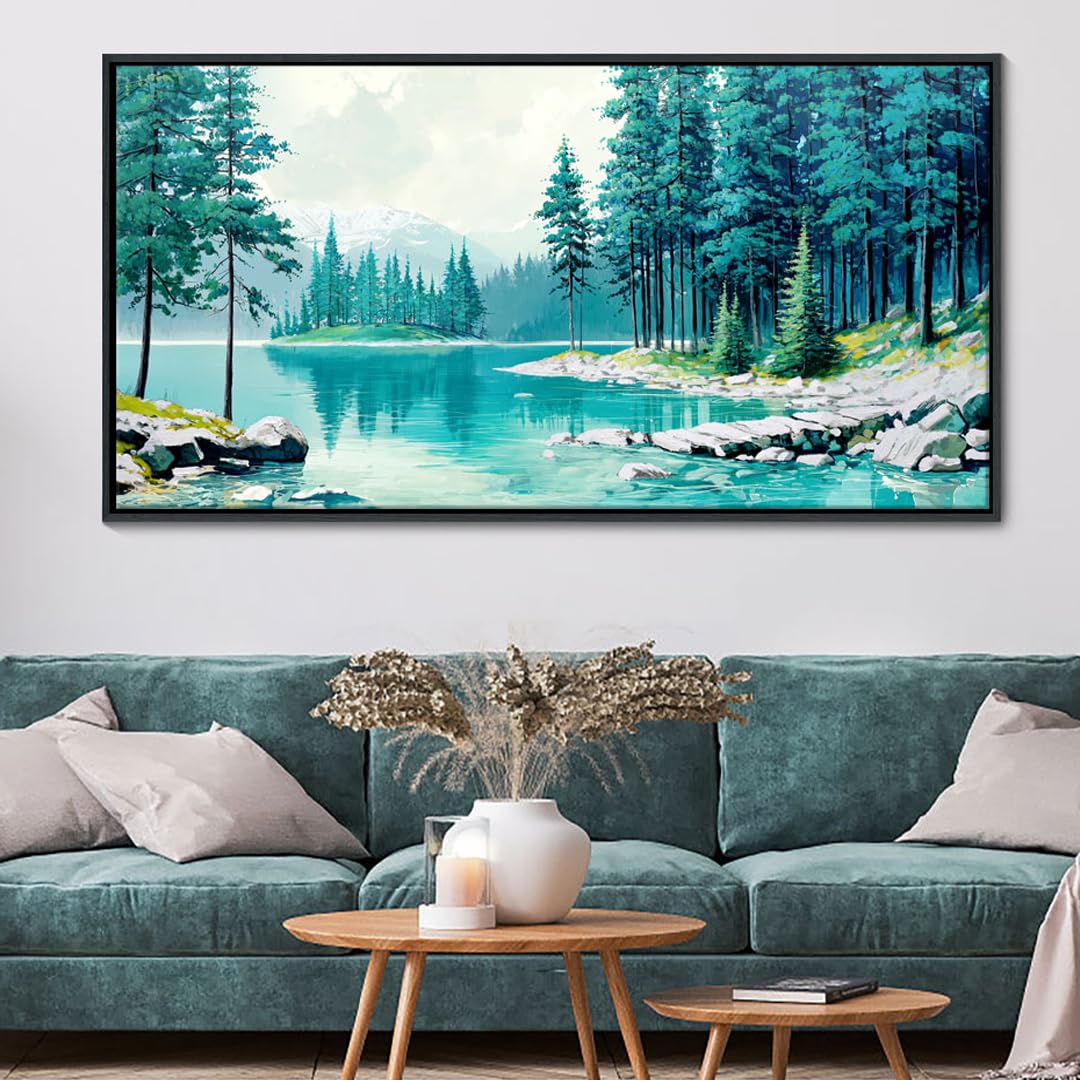 Photo 1 of YCPRIMER Nature Mountain Wall Art National Park Painting Green Ridge Landscape Picture Panoramic Artwork Framed Large Size for Home Office Living Room Bedroom Wall Decor 24x48inch