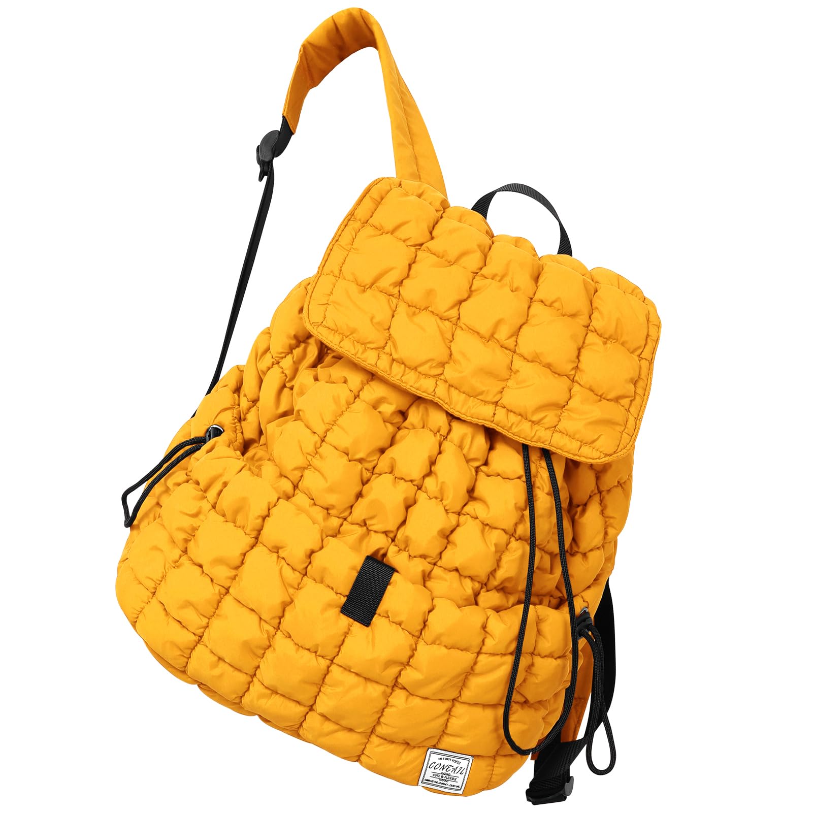Photo 1 of CONTAIL 18L 14 Inch Quilted Puffer Backpack,Top Flap Drawstring Backpack,Yellow